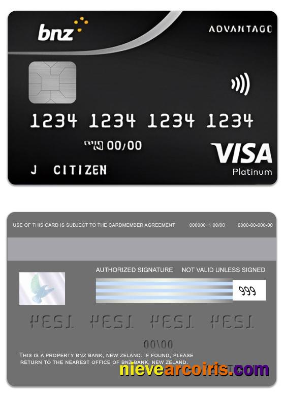 New Zeland BNZ Bank advantage visa platinum card